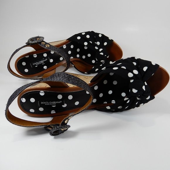 DOLCE & GABBANA Polka Dot Knot Cork Wedge Platform SANDALS Size 41 10.5 11 NEW - Picture 13 of 14